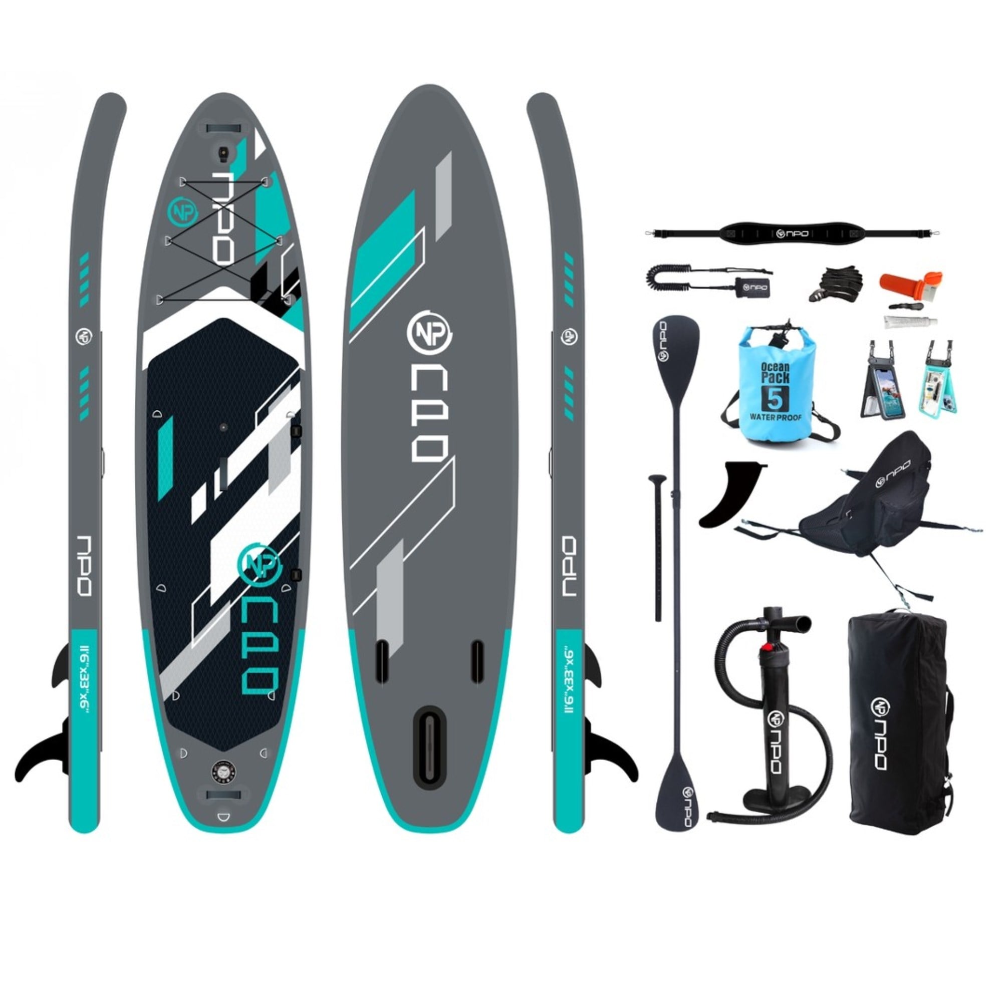 NPO Aqua Gray 350x84x15cm Şişme Military SUP Paddle Board…