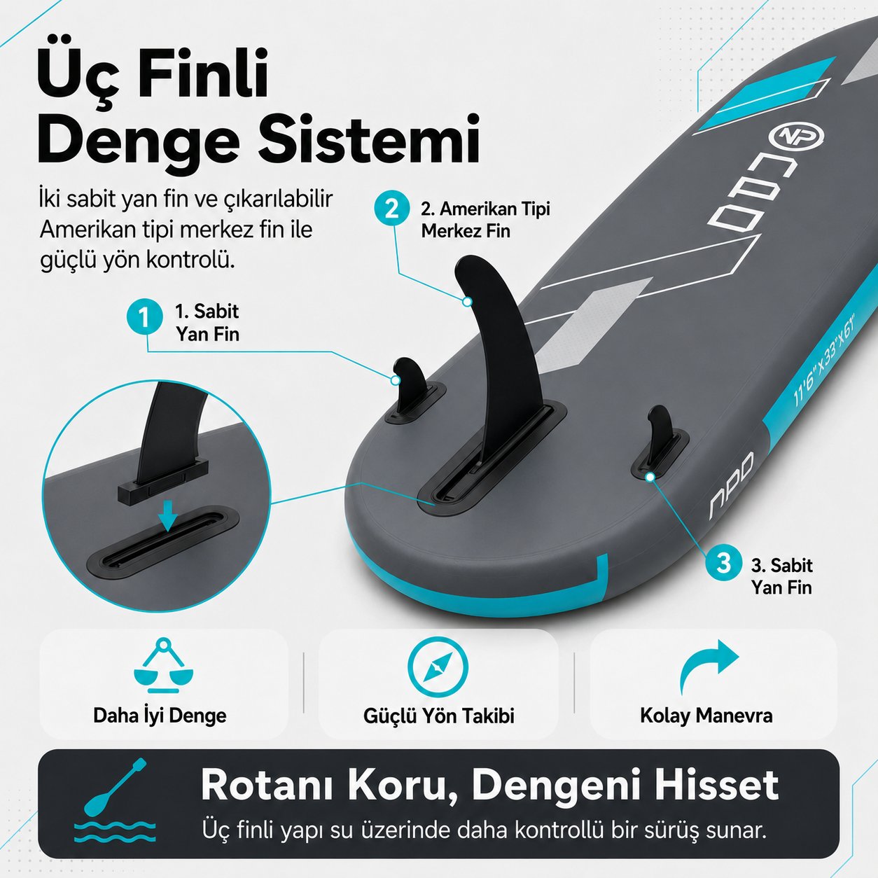 NPO Aqua Gray 350x84x15cm Şişme Military SUP Paddle Board… 5
