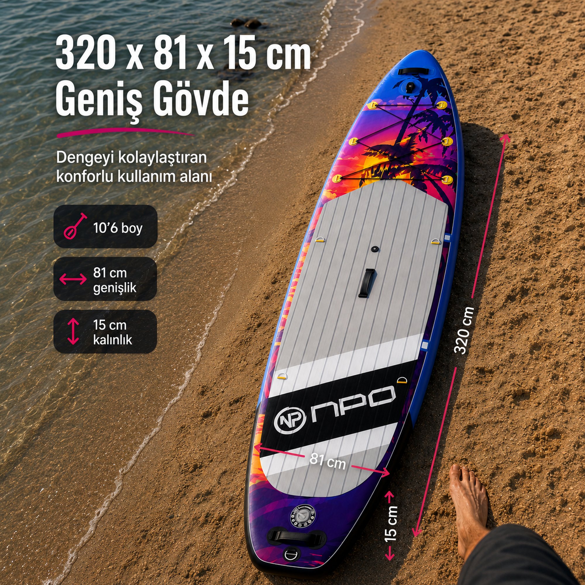 NPO Sunset Palm 320x81x15cm Şişme Premium SUP Paddle Board… 2