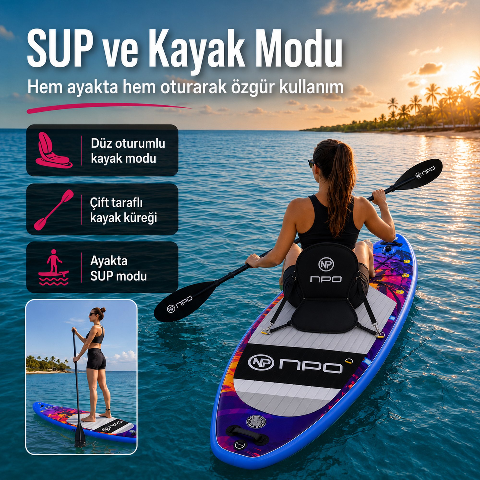 NPO Sunset Palm 320x81x15cm Şişme Premium SUP Paddle Board… 5