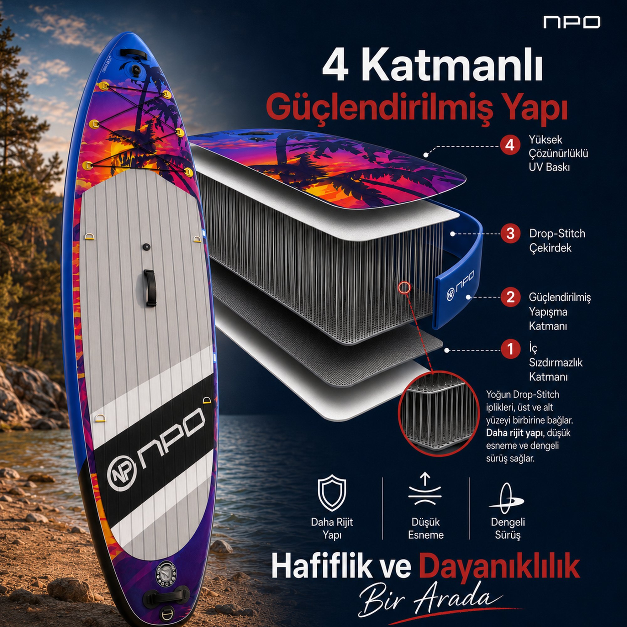 NPO Sunset Palm 320x81x15cm Şişme Premium SUP Paddle Board… 7