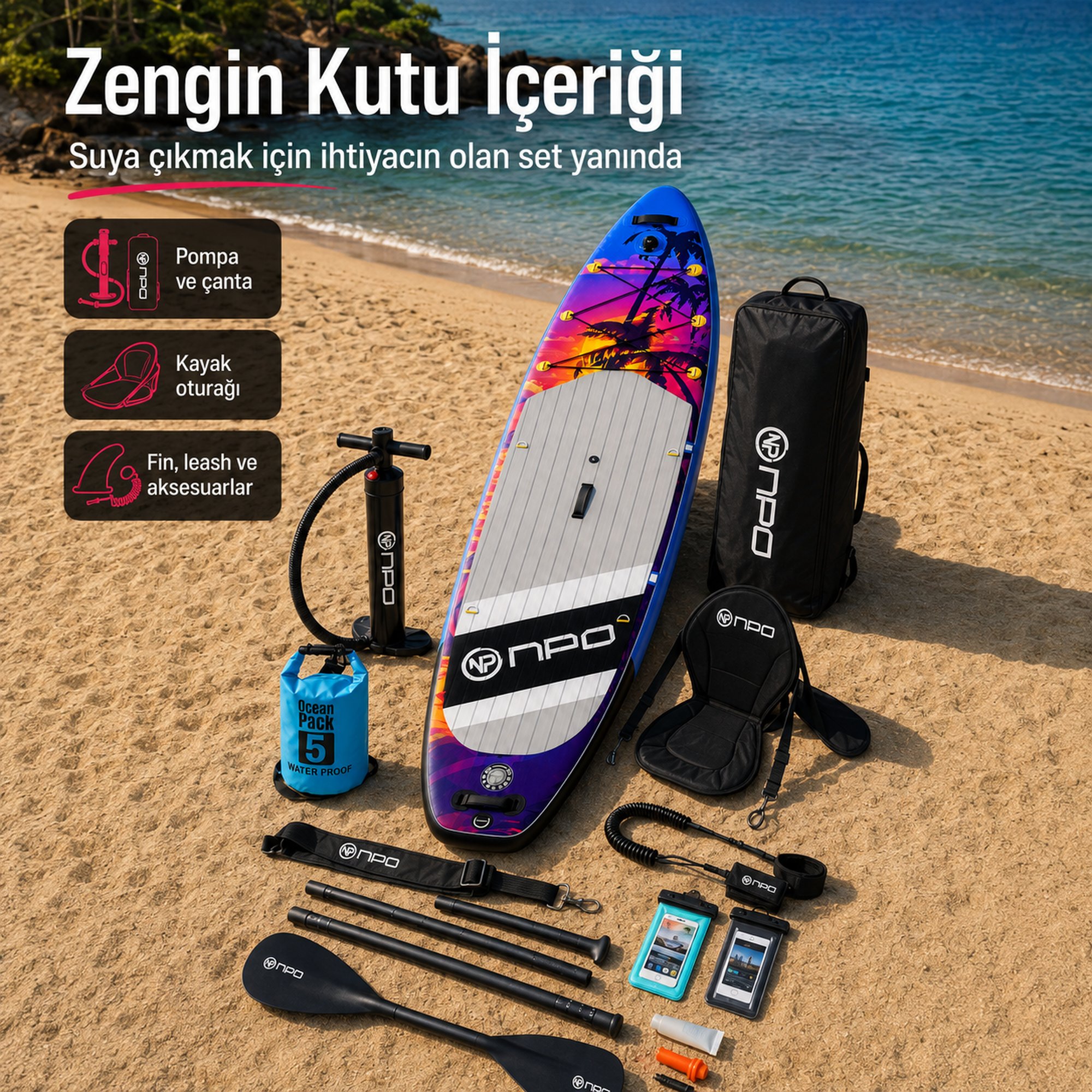 NPO Sunset Palm 320x81x15cm Şişme Premium SUP Paddle Board… 8